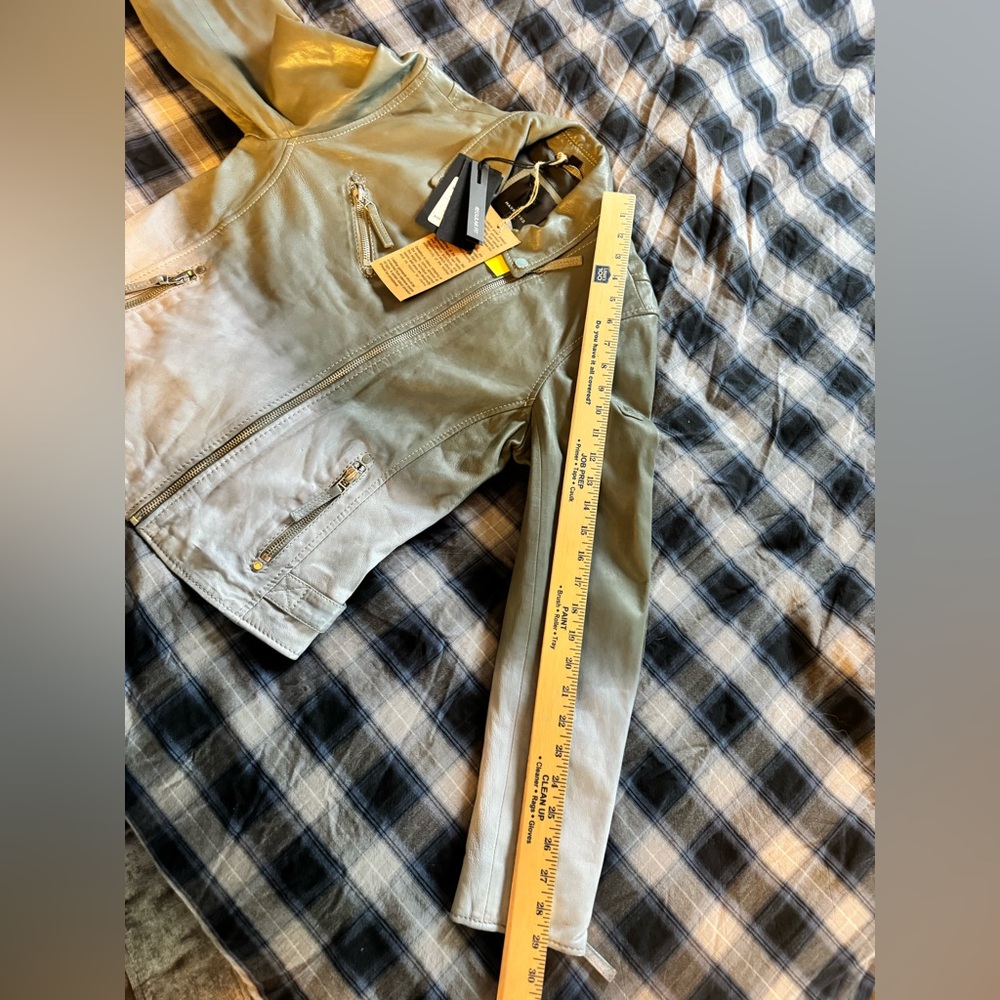 MAURITIUS Debbie RF Leather Jacket Ombre Sage Green White Large boho biker - Picture 9 of 16